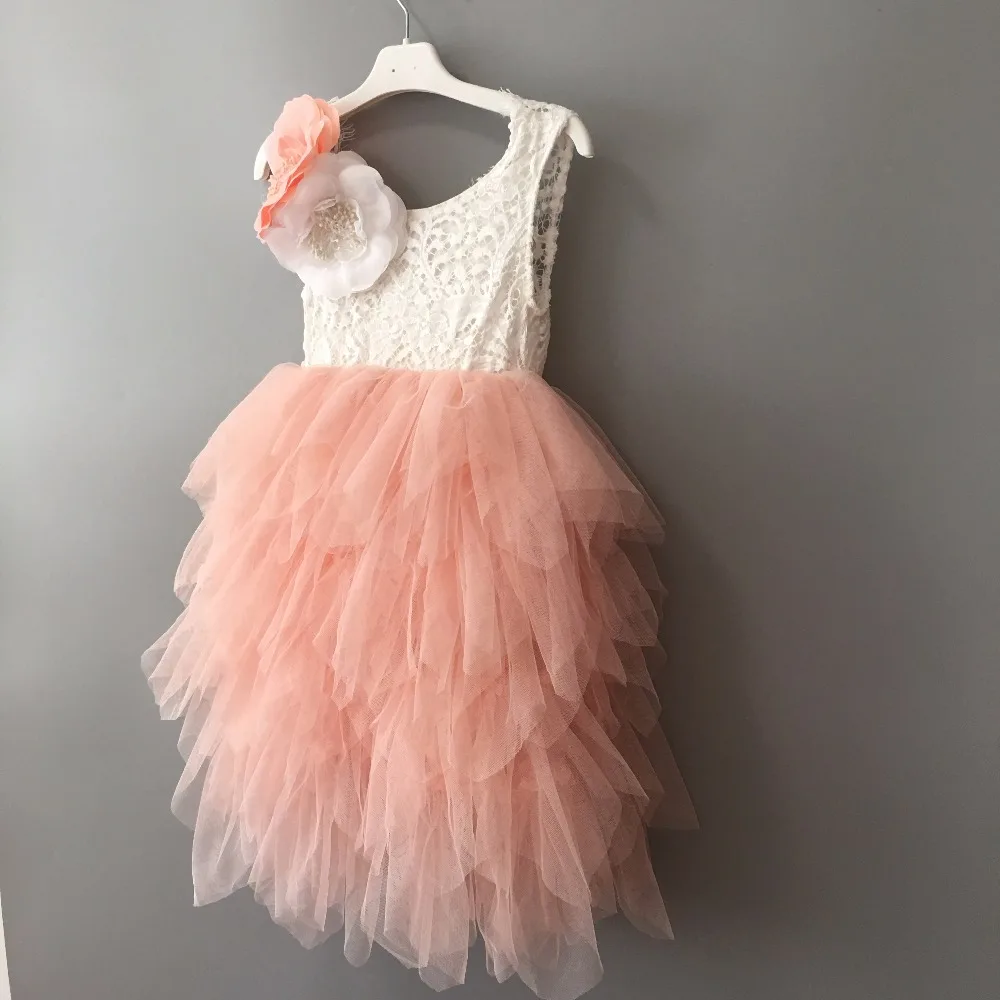 

Girls Lace Dress Flowers Tiered Tutu long Dress flower girls wedding kids dress children party vestido clothes