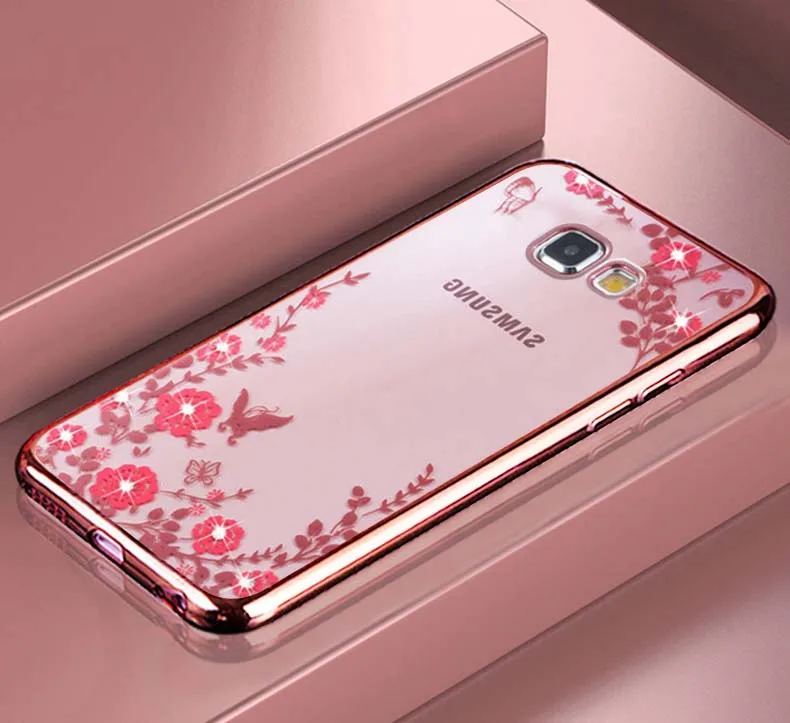 Чехол со стразами и цветком для Samsung A3 A5 A7 мягкий чехол из ТПУ с покрытием J3 J5 J7 J5Prime