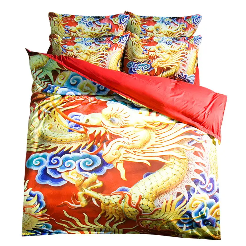 Traditional Chinese Dragon Bedding Set Twin Queen King Size Duvet Cover Bed Sheets Oriental