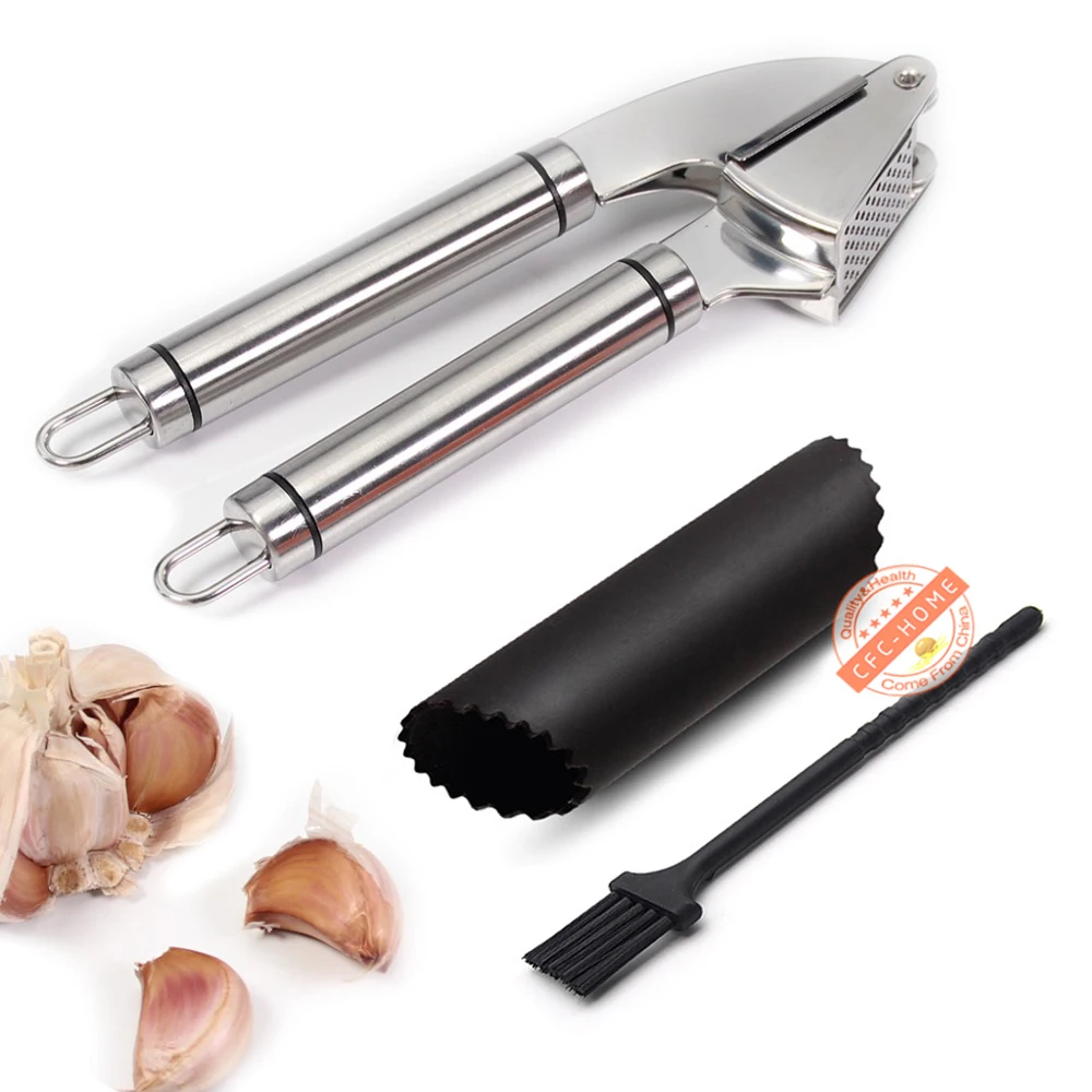 Stainless Steel Grillers Garlic Press and Peeler Set, with Silicone