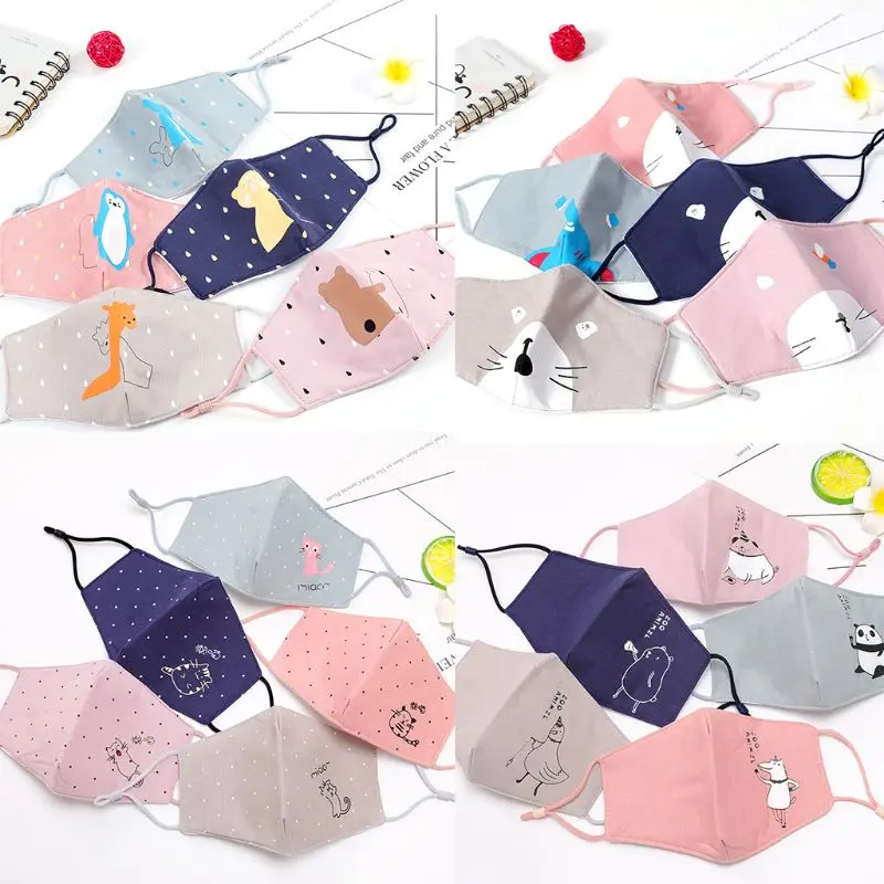 

Children Kids Washable Cotton PM2.5 3D Anti Dust Mouth Mask Foldable Cute Cartoon Animal Printed Adjustable Straps Respirator