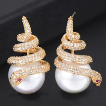 GODKI модные роскошные серьги-гвоздики из искусственного жемчуга в виде змеи для женщин Свадебные с кубическим цирконом CZ Дубай Свадебные серьги в богемном стиле хит