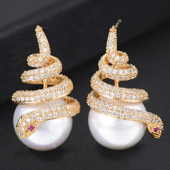 

GODKI Trendy Luxury Snake Simulated Pearl Stud Earrings For Women Wedding Cubic Zircon CZ Dubai Bridal Earring Bohemia Hot 2019