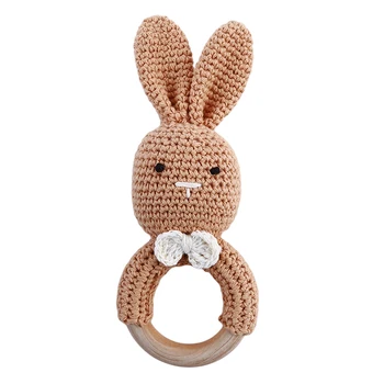 

Newborn Sensory Toy Baby Wooden Teether Bracelet Crochet Bunny Teething Ring Chewing Toy Teething Bracelet Shower Gift
