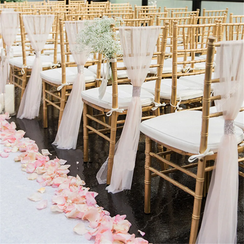 Свадебное украшение для стульев Модный Романтический Норт украшает белый марлевый бамбуковый стул набор ленты включает сетчатая бумага
