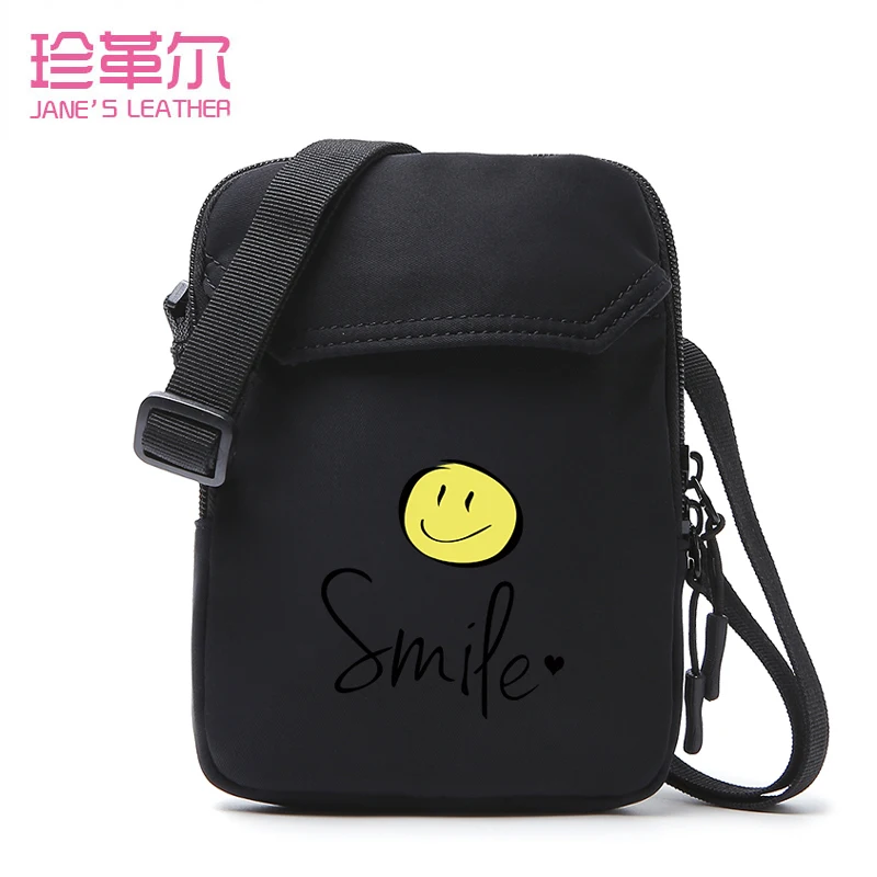 

JANE'S LEATHER Fashion Smile Design Messenger Bags High Quality Waterproof Lady Female Shoulder Crossbody Mini Bag Pink Black