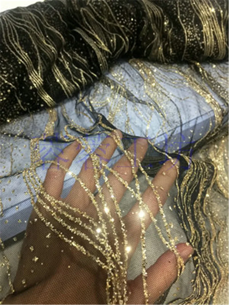 Пользовательские Блесток Сетки марлевой материал воды рябь горячего тиснения сверла золотая ткань юбка платье сценическая одежда блесток ткань HGJ01