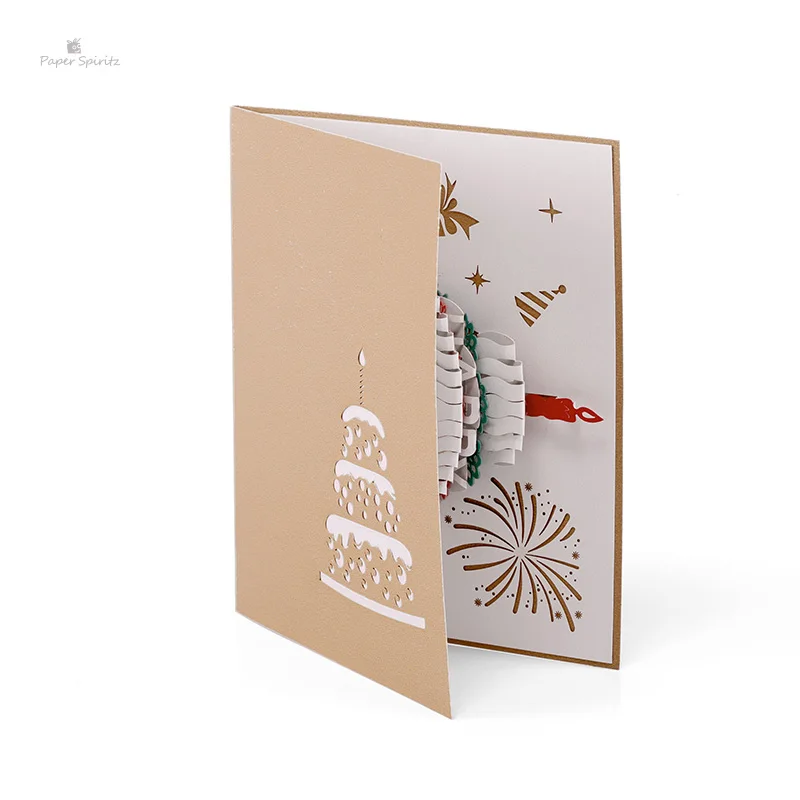  PAPER SPIRITZ Happy Birthday Cake Cards 3D laser Cut Paper Pop Up Card With Envelope Thank You Invi - 32895589856