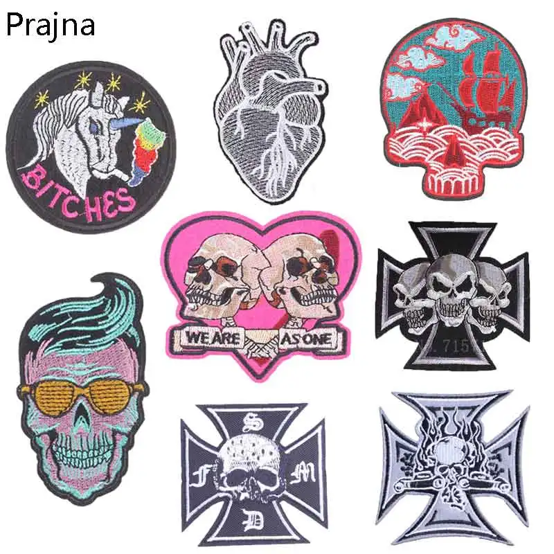 

Prajna Heart Tactical-Backpack Death Patch Biker Accessories Skull Decoration Applique Diy Stickers For Clothes DIY Apparel G
