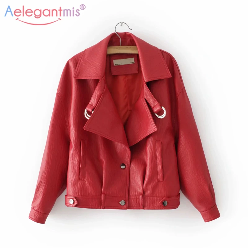 

Aelegantmis Plus Size High Street Black Faux Leather Jacket Women Soft Motorcycle Biker Jacket Ladies Loose Pu Leather Jacket