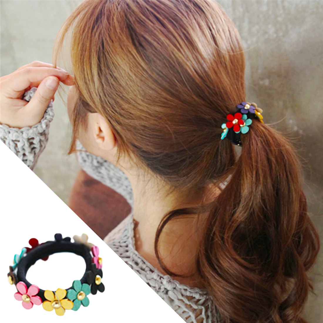 Beautiful Girls Sweet Colorful Flower Ponytail Holder Hair Rubber Band