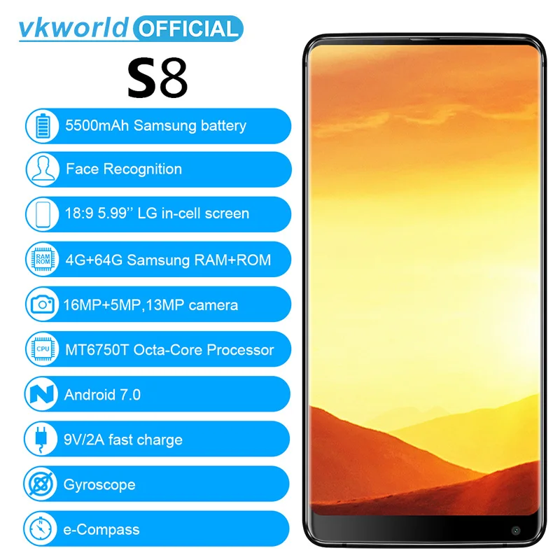 Vkworld S8 5 99 &quotFHD 5500 мАч смартфон отпечаток лица ID 4 Гб 64 MTK6750T Octa Core 16MP Android7.0 Dua SIM LTE 4G