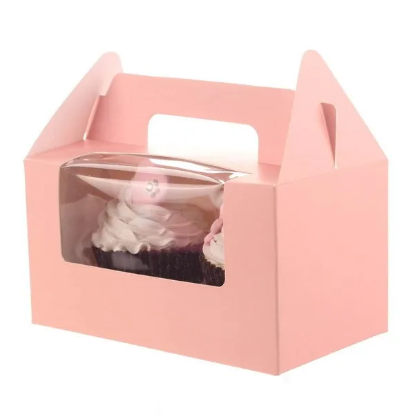 

12Pcs/Lot Two Case White Pink Blue Kraft Paper Cupcake Box Cake Box With Clean PVC Window Wedding Party Favor Box Cake Packaging