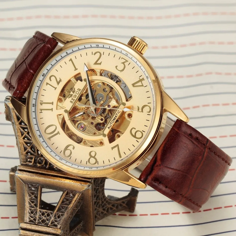 Rusteloos evenwichtig seksueel SEWOR Fine Scale Design Black Gold Watch Men Watches Top Brand Luxury  Skeleton Mechanical Watch Relogio Male Clock Erkek Saat - buy at the price  of $21.99 in aliexpress.com | imall.com