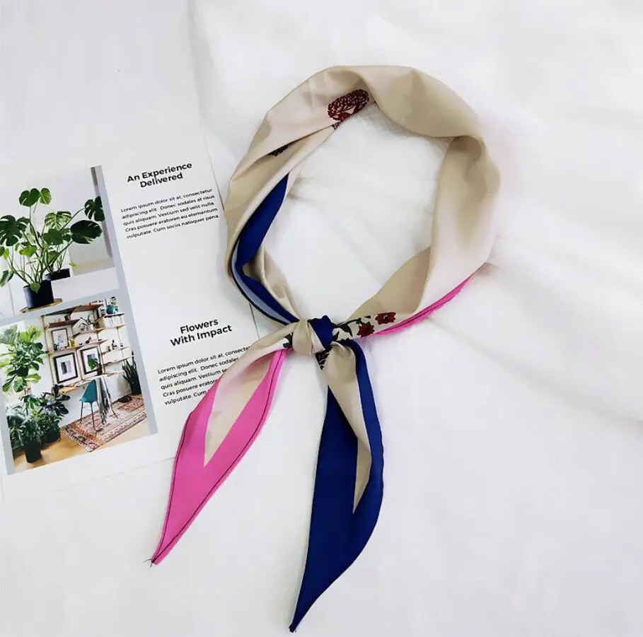 

24 color/Wholesale Diamond Scarves Women Head Wrap Silk Small Square Wrap Flower Floral Printed Stewardess Triangle Scarf Satin
