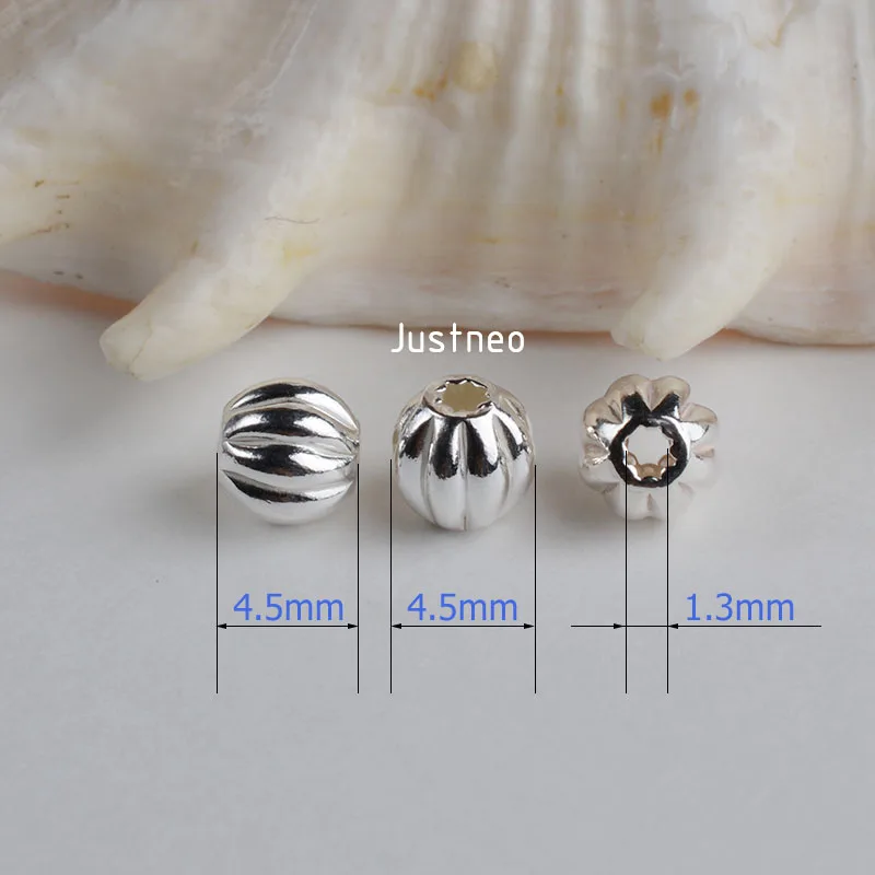 Perles d'Espacement Rondes Ondulées en Argent Sterling 925 Massif, pour Collier, Bracelet, Bijoux, 1 Pièce