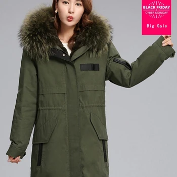 

2018 winter fur + overcoming women's rex rabbit fur liner jacket coat overcome parkas big raccon dog fur collar outwear L1297