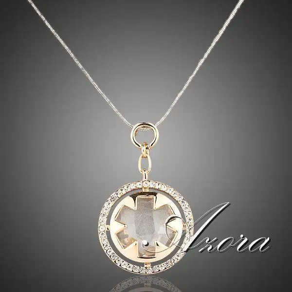 AZORA классический золотой цвет Австрийские кристаллы Stellux круглый кулон ожерелье TN0011