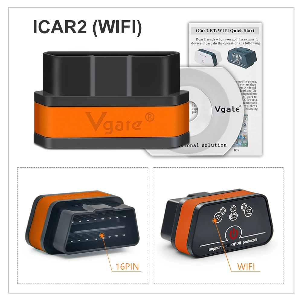 Vgate iCar 2 ELM327 Wifi/Bluetooth OBD2 диагностический инструмент для IOS iPhone/Android Icar2 Bluetooth wifi ELM 327 OBDII считыватель кодов