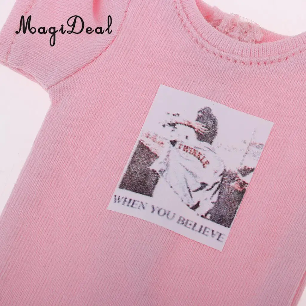 Cute Girl Doll Printing Long T-Shirt Short Sleeve for 1/6 Blythe Doll Dress Up Accessory