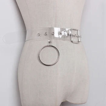 

New Women's strap casual Women Transparent pvc Metal ring leather belt women strap white color belts Top quality jeans belt