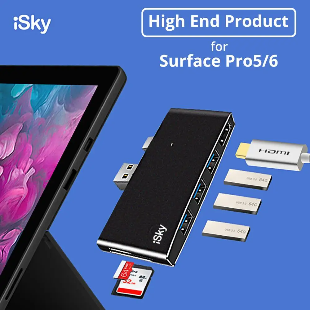 iSky for Micro Surface Pro4 Pro5 Pro6 Pro3 DockHub USB DP to HDMI USB3.0 SD TF