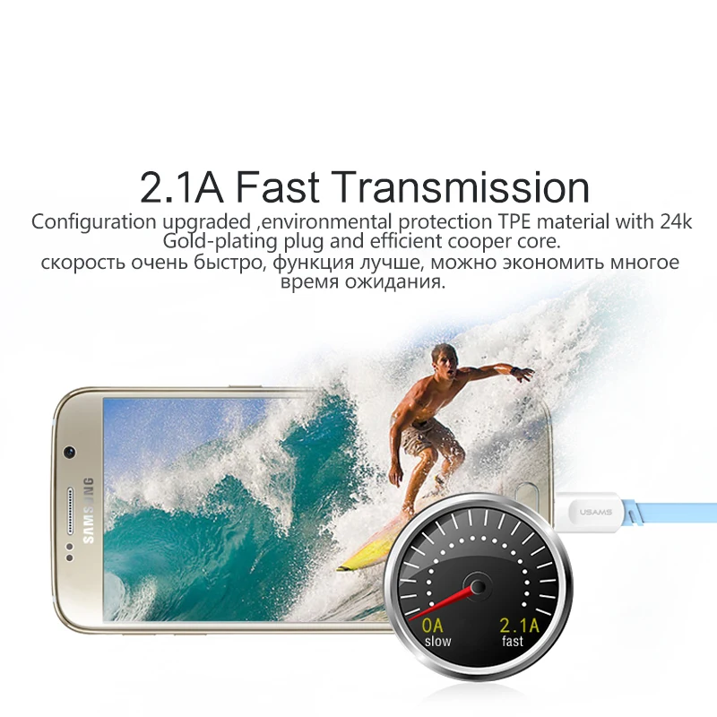 USAMS المصغّر usb كابل الأصلي كابل بيانات 1 m ملحقات الهاتف المحمول مايكرو كابل يو اس بي s ل samsung xiaomi الهاتف المحمول الكابلات