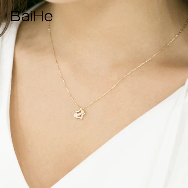 BAIHE Solid 18 K желтое золото 0.17ct Сертифицированный круглый натуральные бриллианты женские украшения для помолвки Подарочные ожерелья