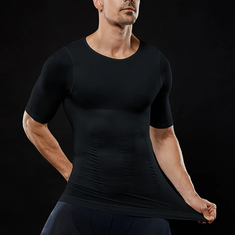  Men Compression T-Shirt Body Shaper Slimming Tops Elastic Muscle Tank Shapewear New