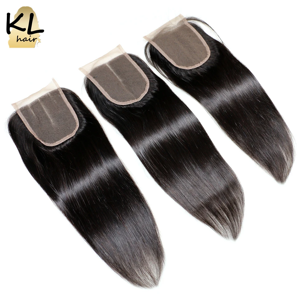 KL Hair 4x4, прямые волосы на шнуровке, свободная средняя часть, 3 части, человеческие волосы, натуральный цвет, бразильские волосы remy, отбеленные узлы с детскими волосами