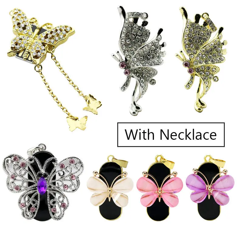 

Real Capacity Memory Stick Diamond Butterfly Necklace U Disk Usb 2.0 Flash 8GB/16GB/32GB Necklace Jewelry Usb Flash Drive Gift