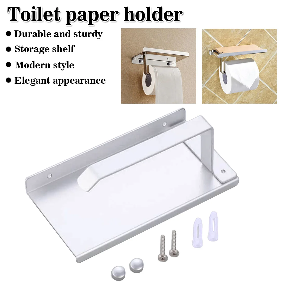 

Toilet Paper Holder Wall Mount Aluminum Tissue Paper Holder Bathroom Toilet Roll Dispenser With Phone Storage Shelf