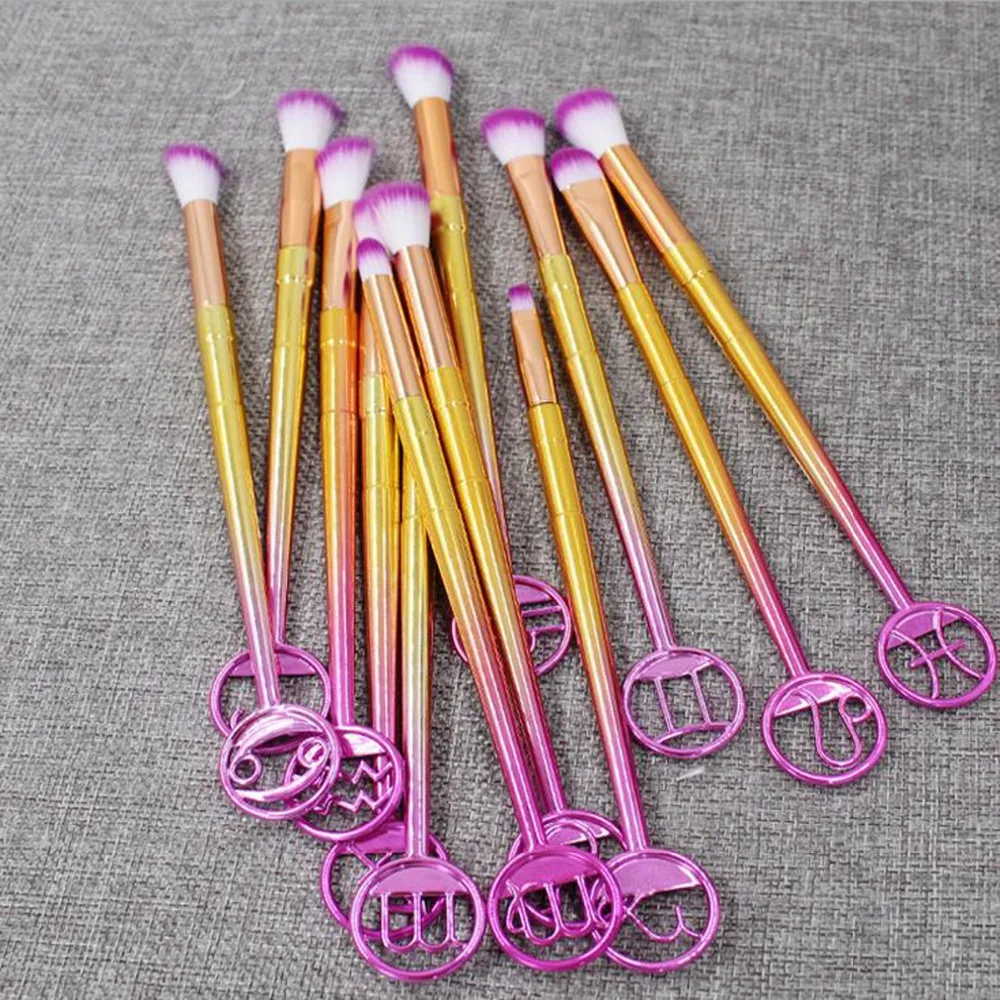 Pincéis de Maquiagem Ferramenta de Fibra Conjunto Punho Plástico Corar Sombra Sobrancelha Escova Cosmética Sintética Macia Constelações 12 Pçs - Set 4 High Quality Beleza e saúde