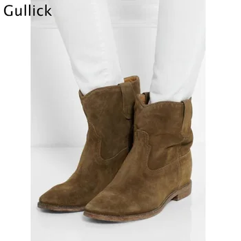 

2018 Hot Sale Suede Solid Ankle Boots Pleated Retro Shoes Woman Slip-On Flats Sapato Feminino Short Botas Free Shipping