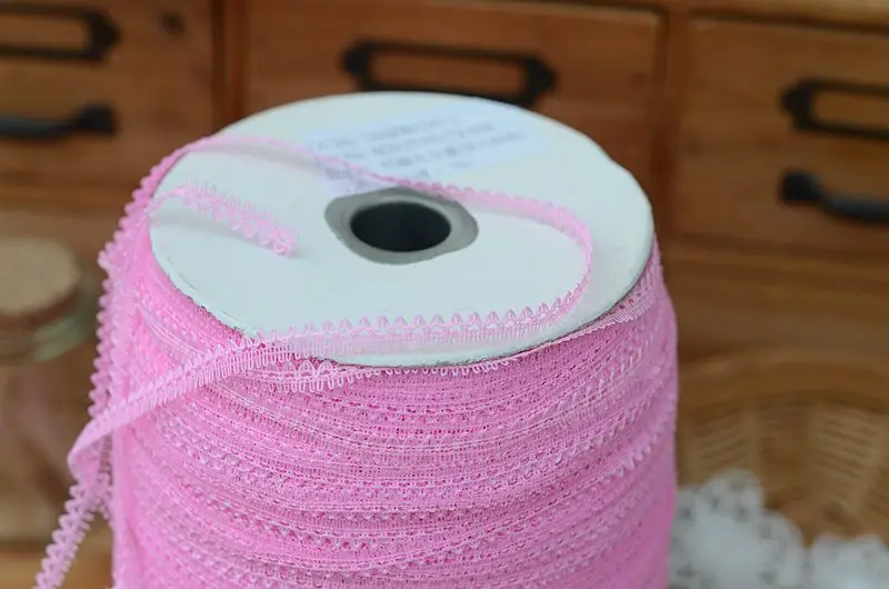 50 meter/lot 0.6cm 2.36" width deep pink tapes lace trim ribbon
