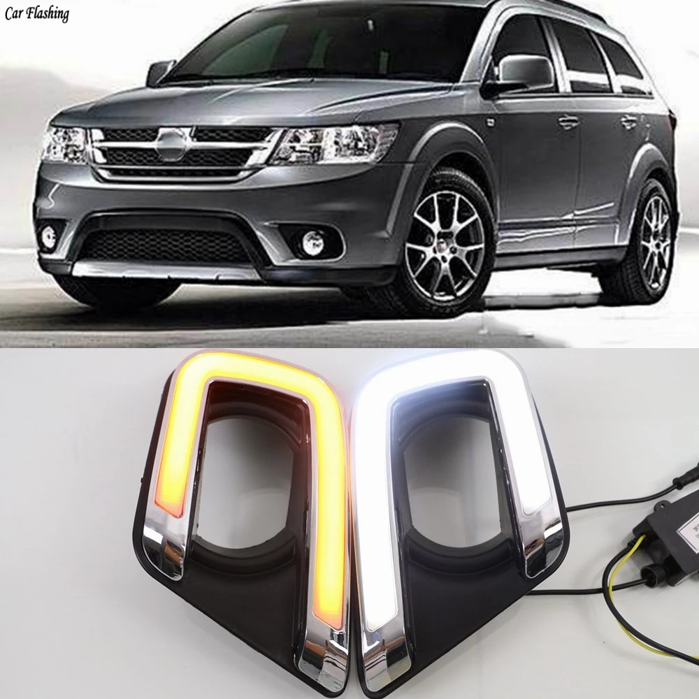 

Car Flashing 1 Set For Dodge Journey FIAT Freemont 2014 2015 2016 DRL Daytime Running Light Daylight With Yellow Turn Signal