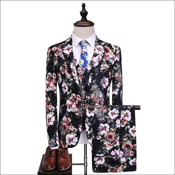 

Men's suits men's fashion suit three-piece suit (jacket + pants + vest) men's printing business dress wedding groom dress