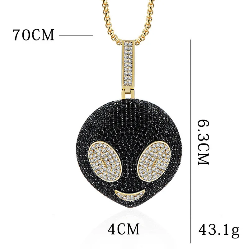 Hip Hop Jewelry Aliens Pendant Necklace With Gold Chain AAA Cubic Zirconia Iced Out Necklace For Men Women