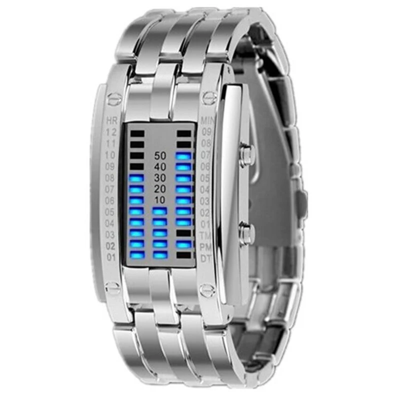 

Men's Casual Watch Double Row Led Waterproof Student Watches Stainless Steel Digital Wristwatches Free Shipping Sale
