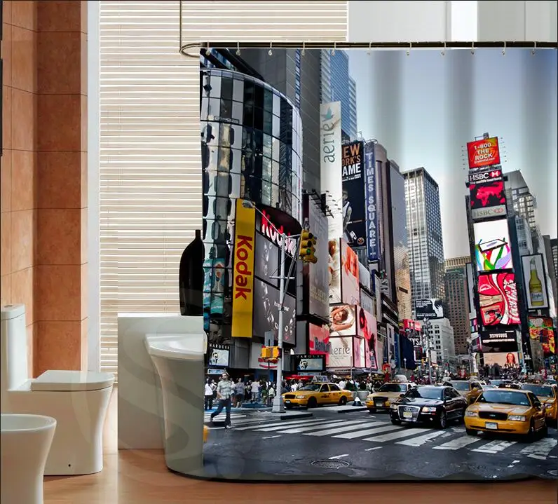 Cortina de Chuveiro Cortina de Chuveiro para o Banheiro Personalizado Nova Iorque Times Square Clássica Decoração Banho Cênica para o Banheiro