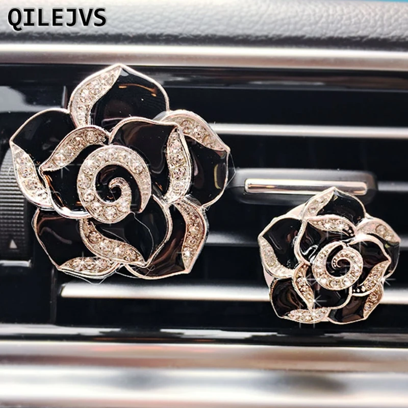 

QILEJVS 2 Pcs Auto Car Dashboard Air Freshener Diamond Flower Clip Perfume Diffuser Decor