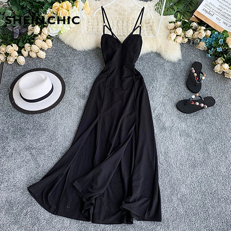 

Vintage 2019 Summer Women Maxi Dress Elegant Blakc Evening Party V Neck Backless Long Dress Beach Sexy Slim Retro Verano Vestido