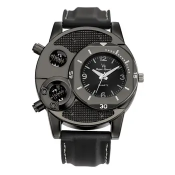 

V8 Men Leisure Casual Wristwatch Quartz Double Movement Watch Super Speed Unique Style Black Analog for Gifts