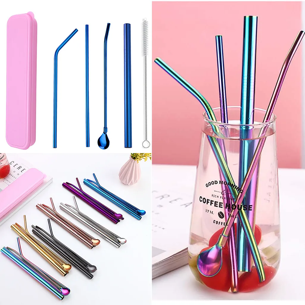 

Long Stainless Steel Metal Drinking Straws With Cleaning Brushes Set Recycle