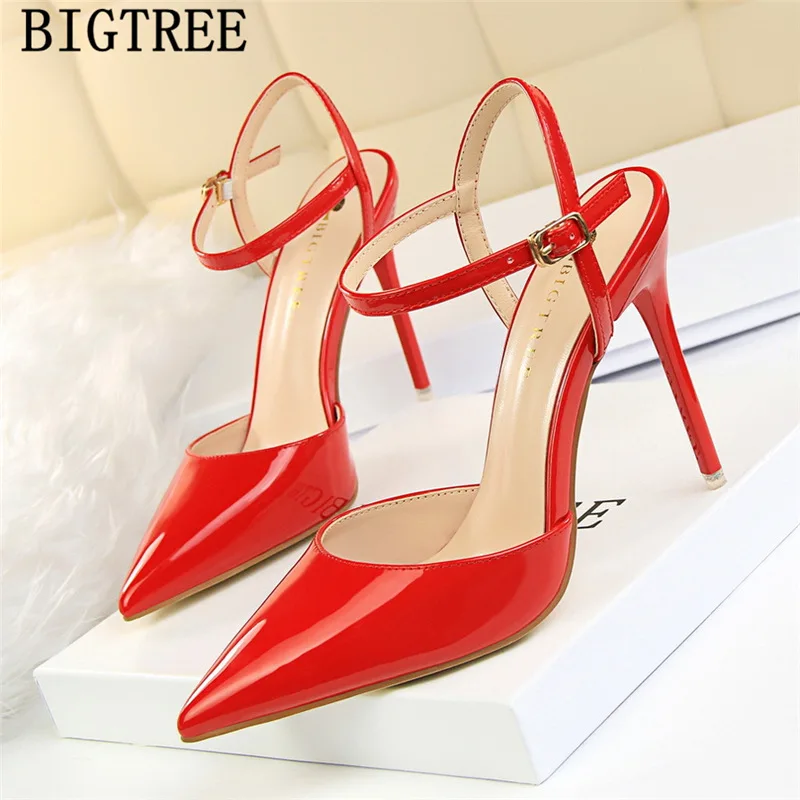 Patent leather gold shoes high heels sandals women bigtree shoes extreme high heels pumps women shoes sexy heels buty damskie - Цвет: 2