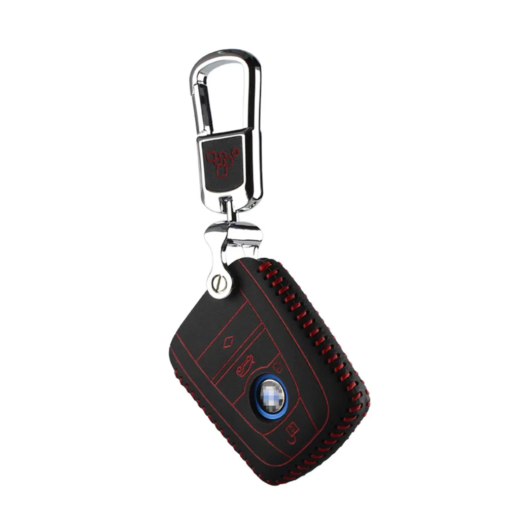 Кожаный чехол для дистанционного ключа автомобиля держатель ключа кошелечного типа для BMW i3 i8 крышка ключа - Название цвета: Upgrade Red Stitch