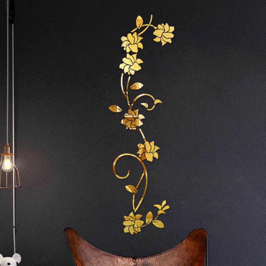 3D наклейки на стену, акриловый в форме цветка, золото, серебро, 100X30 см, модные съемные водонепроницаемые diy наклейки на стену, украшение дома
