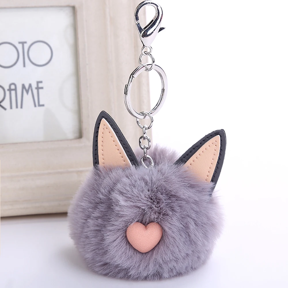 

1PC Cute Pompom Fluffy Rabbit Fur Toys Cat Ear Key Chain Artificial Keyring for Child Gifts Woman Bag Pendants Wholesale