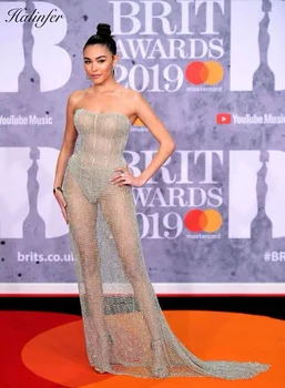 

Halinfer 2019 new summer women dress sexy bodycon Strapless Reticular bandage dress elegant celebrity party dresses vestidos