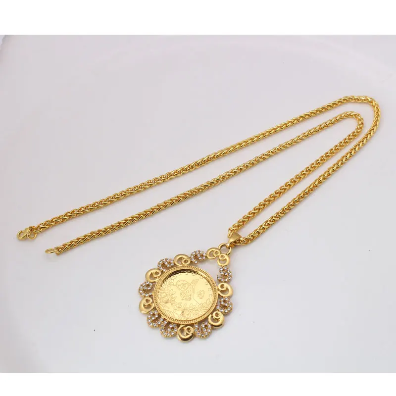 ZKD ислам арабских Золотая монета Цвет Турции Монеты Кулон Цепочки и ожерелья мусульманских Османской монеты ювелирные изделия